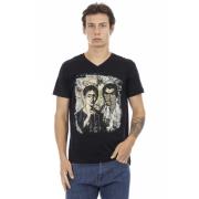 Trussardi Kortärmad V-ringad T-shirt med frampress Black, Herr