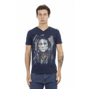 Trussardi Casual V-ringad T-shirt med Front Print Blue, Herr