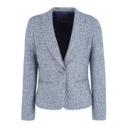 Emporio Armani Blå Tweed Jacquard Chevron Jacka Blue, Dam