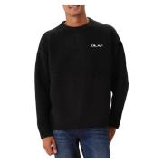 Olaf Hussein Svart Stickad Crewneck Tröja Black, Herr