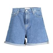 Calvin Klein Blå Jeansshorts med Tvättad Effekt Blue, Dam