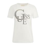 Guess Fram Logo Studs T-shirt för Kvinnor White, Dam