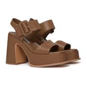 Stella McCartney Kamelbruna sandaler med blockklack Brown, Dam