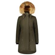 Moose Knuckles Gyllene Stirling Parka med Rävpäls Green, Dam