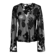 Samsøe Samsøe Floral Transparent Långärmad Blus Black, Dam