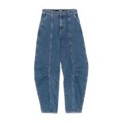 Rotate Birger Christensen Denim Cargo Byxor Twill Stil Blue, Dam