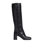 Prada Svarta Läder Ankelboots Elegant Stil Black, Dam