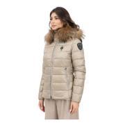 Blauer Beige Quiltad Huva Kappa med Päls Beige, Dam