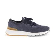 Brunello Cucinelli Stickade Sneakers med Mocka Accents Blue, Herr