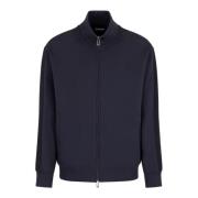 Emporio Armani Marinblå Dubbel Jersey Dragkedja Hoodie Blue, Herr