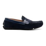 Emporio Armani Marinblå Suede Kör Moccasin med Örn Logo - Storlek 42.5...