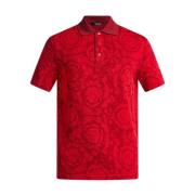 Versace Barocco Print Pikétröja Röd Bomull Red, Herr