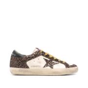 Golden Goose Beige/bruna lädersneakers med glitterdetalj Multicolor, D...