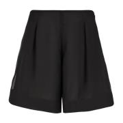 Emporio Armani Svart Silke Organza Veckade Shorts Black, Dam