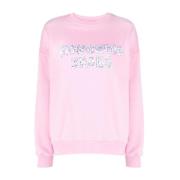 Moschino Rosa Crew Neck Tröja med Logotryck Pink, Dam