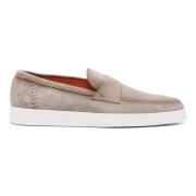 Santoni Brun Läder Loafers Casual Flats Brown, Herr