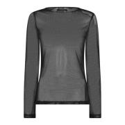 Bruuns Bazaar Elegant Svart Mesh Blus med Similisten Black, Dam