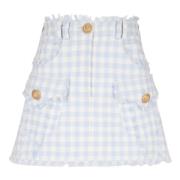 Balmain Blå Gingham A-Linje Kjol Blue, Dam