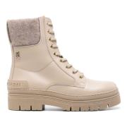 Tommy Hilfiger Beige Snörning Ankel Bootie Beige, Dam