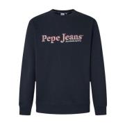 Pepe Jeans Minimalistisk Bomulls Sweatshirt Somers Blue, Herr