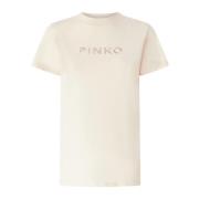 Pinko Broderad Logotyp Bomullst-shirt Beige, Dam