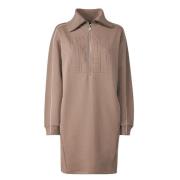 Max Mara Elegant Dove Grey Klänning med Huva Gray, Dam