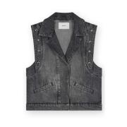 Homage Vintage Grå Denim Gilet med Stora Nitar Gray, Dam