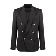 Balmain Svart Ull Blazer Jacka Black, Herr