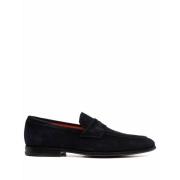 Santoni Blå Läder Loafers Casual Flats Blue, Herr