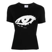 Courrèges Svart Bomull Kortärmad T-shirt Black, Dam