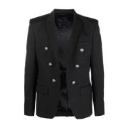 Balmain Svart Ull Blazer Jacka Black, Herr