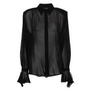 Andamane Elegant Peony Detailed Sleeves Blouse Black, Dam