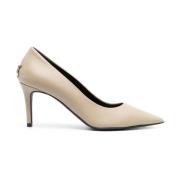 Pinko Elegant Beige Läder Mid Häl Pumps Beige, Dam