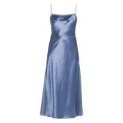 Vince Blå Sheer Panelled Slip Midi Klänning Blue, Dam