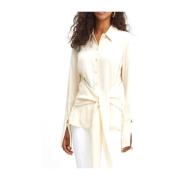 Patrizia Pepe Elegant Twill Viskos Skjorta med Midjeband Beige, Dam