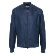 Corneliani Blå Silke Casual Jacka Blue, Herr