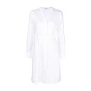 Calvin Klein Vit Linne Midi Klänning White, Dam