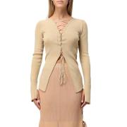 Patrizia Pepe Lurex Ribbstickad Kofta Beige, Dam