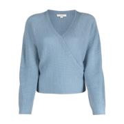 Vince Blå Ribbad Kors Fram Pullover Blue, Dam