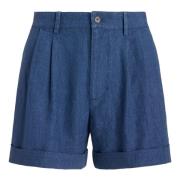 Polo Ralph Lauren Blå Linne Veckad Casual Shorts Blue, Dam