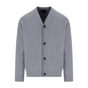 Emporio Armani Grå Cardigan i ren ull med V-ringning Gray, Herr