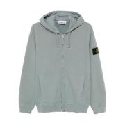 Stone Island Borstad bomullsfleece hel dragkedja huva Gray, Herr