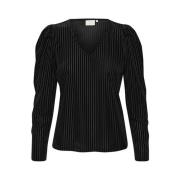 Kaffe Svart LS T-shirt Tops Polyester Black, Dam