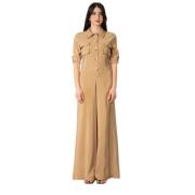 Jijil Viskos jumpsuit i sand med långa ärmar Beige, Dam