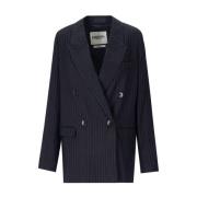 Essentiel Antwerp Svart Randig Dubbelknäppt Blazer Black, Dam