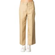 Max Mara Weekend Beige Bomull och Linne Breda Ben Byxor Beige, Dam