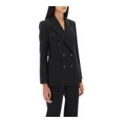 Max Mara Lätt Ull Dubbelknäppt Blazer Black, Dam