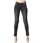 YES ZEE Svarta Denim Jeans, Slim Fit, Dragkedja Black, Dam