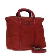 Prada Vintage Pre-owned Nylon handvskor Red, Dam