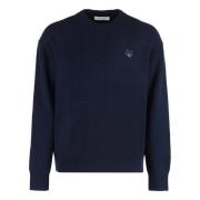 Maison Kitsuné Fox Front Ullblandning Crew-neck Sweater Blue, Herr